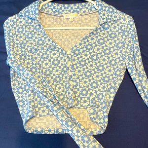 blue and white floral crop top